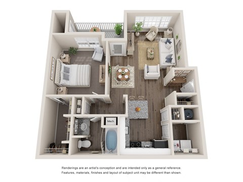Floor plan for 1 bed, 1 bath, 815 sqft